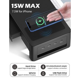 Meatanty Dual Monitor Stand Riser with 2 Drawers,4 Usb Ports and Charging Pad,Metal for 2 Monitors Supports Transfer Data and Charging,Desk Organizer PC,iMac(38.7 x 7.9 4.3 inches)