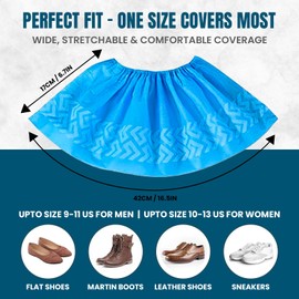 Alvexa Shoe Covers Disposable Non-Slip – Large 100 Count, Durable, Breathable, Recyclable Non-Woven Boot Covers – Fits Men 11 / Women 13 – Blue