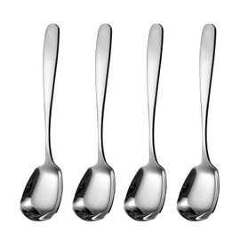 MIUPOO Square Head Dinner Soup Spoons,Flat Square Stainless Steel Tablespoons,Chinese Silver Spoon,Heavy Duty Asian Thick Long Handle Spoons,7 Inches/18.5 cm,Set of 4.