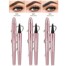 Grgowe 2 x eyebrow pencil, waterproof 3D eyebrow pencil with 4 fork tips, smudge-proof eyebrow pencil, 3D eyebrow pencil, waterproof, ensures natural looking (dark curry)