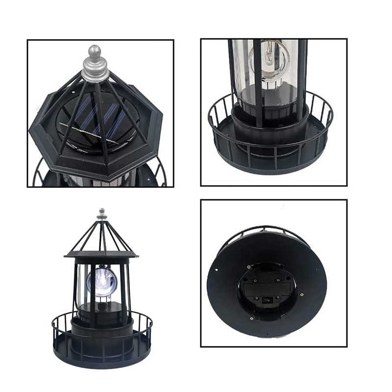 Rowzzi LED Solar Powered Lighthouse, 360 Degree Rotating Lamp Courtyard
