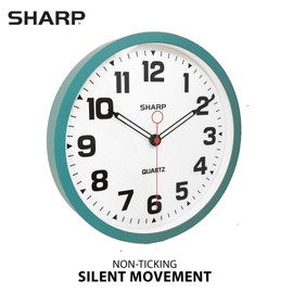 SHARP Matte Teal Wall Clock 12" Inch Silent Non-Ticking Modern Stylish Quartz Clocks Battery Operated, Easy to Read