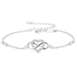 Finrezio 925 Sterling Silver Infinity Heart Bracelet for Women, Adjustable Cubic Zirconia Charm Bracelet for Mother's Day, Jewellery for Valentine's Day, Sterling Silver