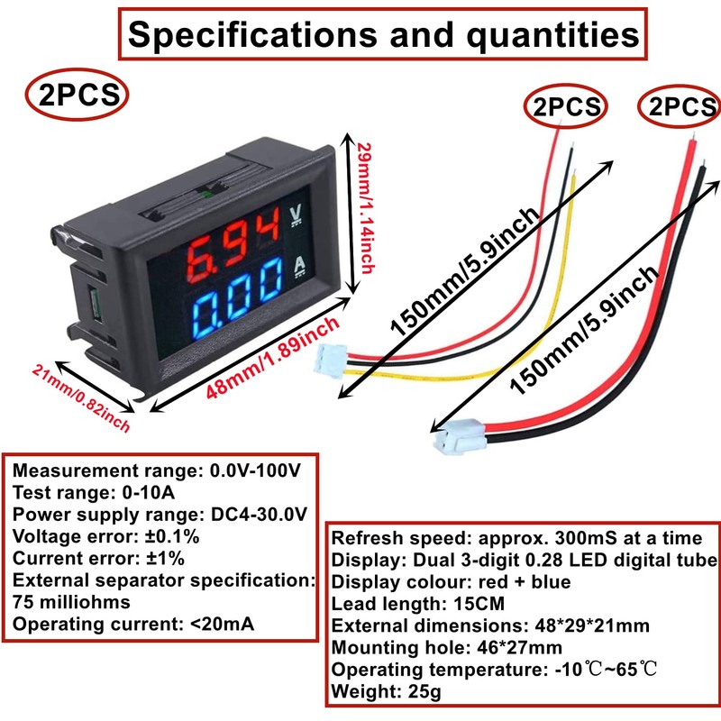 HUAZIZ Digital Voltmeter, Pack of 2 DC 100 V 10