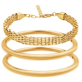 KOLODOGO Gold Plated Bangle Bracelet Open Stackable Round Bangle Bracelet - Lightweight Stainless Steel Bracelet for Women as Best Gifts