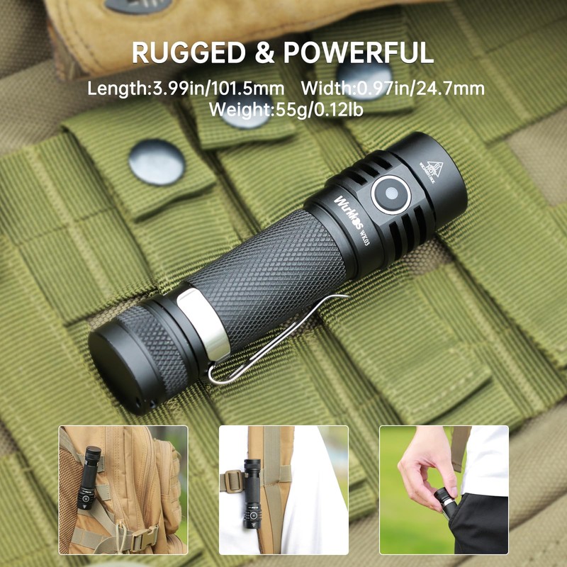 Wurkkos WK03 LED Torch Rechargeable, 1200 Lumens, Extremely Bright Pocket