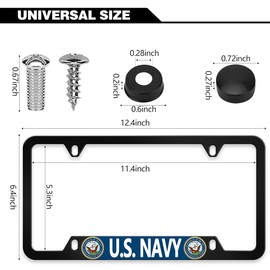 2 Pcs New Aluminum Thin Top for U.S. Navy License Plate Frame,4-Hole Matte Black for United States Department of The Navy Car Licenses Plate Covers Holders Frames for Plates with Screw Caps