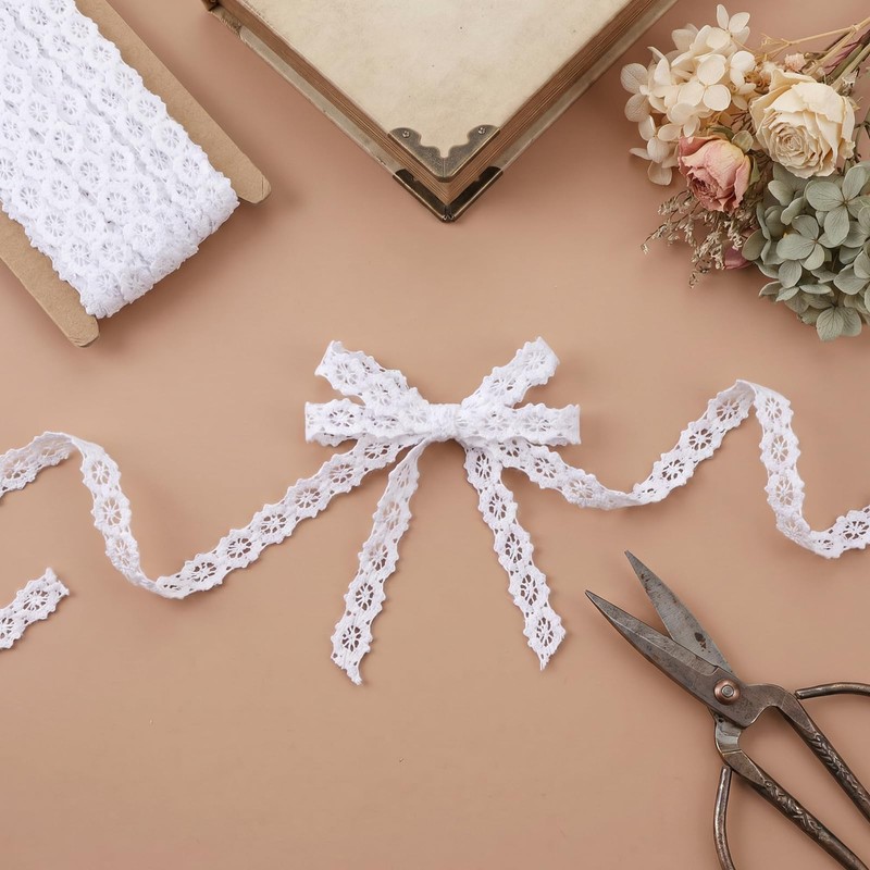 10 Yards Lace Ribbon, 0.47“ White Crochet Lace Trim