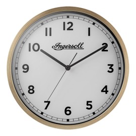 Ingersoll Analogue Wall Clock, Easy To Read, 30cm Diameter in Gold colour case with White Dial
