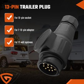 GEARCELL 13 Pin Trailer Plug, DC 12V 13 Pin Male Trailer Socket Adaptor Waterproof, 13 Way Towing Male Connector for Europe Caravan/Trailer/Truck/RV/Boat/Trailer Accessories, Trailer Connector Plug