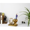 Globe-Themed Pencil Holder with Hourglass, Resin Desktop Organizer for Office