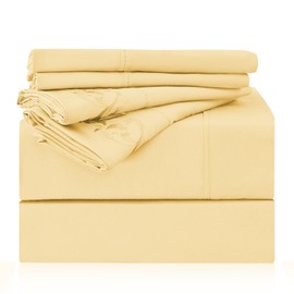 LONAVA King Size Sheet Set - 6 Piece Hotel Luxury Wrinkle-Free Microfiber Sheet, Oeko-TEX Certified, Breathable & Elastic, 16" Deep Pockets, Pale Yellow