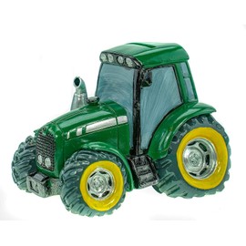 UDO Bremen GmbH beautiful money box, money box, money box, piggy bank, tractor with stoppers, hand-painted green