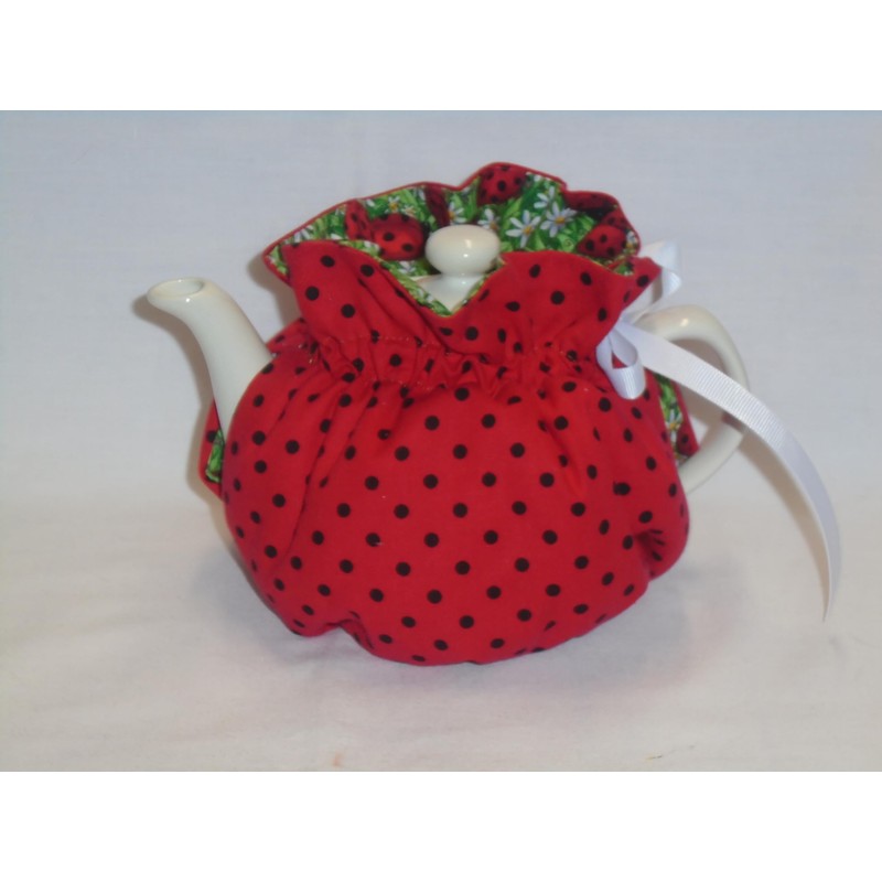 2 Cup Pretty Lady Bugs & Daisies Reversible Tea Pot