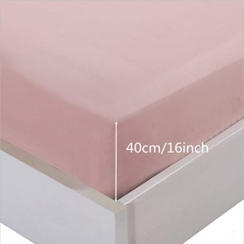 MOHAP Fitted Sheet Set King Size 16" Deep Pocket with 1 Bedsheet and 2 Pillowcases Polyester Pink