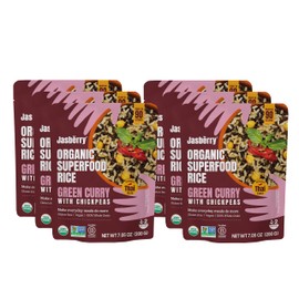 Jasberry Organic Rice with Thai Green Curry - Superfood Rice with High Antioxidants, Ready to Eat or Heat, Non-GMO, Gluten-Free, USDA Certified Organic, Vegan, (7oz, 6-Pack)
