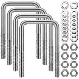 CenterZ 4 Sets Square U Bolts, 3 inch Wide 304 Stainless Steel U-bolt, 1/2" D x 3 1/16" W x 4 5/16" L, 2 1/2 inch Thread Length 4 U Bolt + 8 Nuts, 8 Lock and 8 Flat Washers for Boat Automobile Trailer