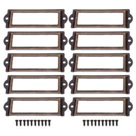 Pack of 10 Bronze Label Holders Antique Label Frame Metal Label Business Card Frame Furniture Drawer Cabinet Card Holder Tag for Drawers Filing Cabinets (83 x 30 mm)