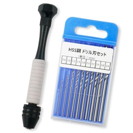 Pin Vice, Hand Drill, Interchangeable HSS Steel, Drill Blade Included, 0.03 - 0.12 inches (0.8 - 3.0 mm), Total 10 Pieces, Craft Tools