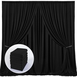 Black Backdrop Curtains - 6 Panel Photo Curtains for Party, Wedding, Ceremony - 5ft x 10ft