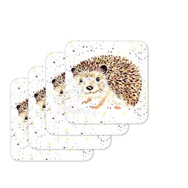 Coaster Hedgehog British Wildlife Hand Painted Animals Coasters Watercolour Art Gift Work Office Dining Tea coffee (4)