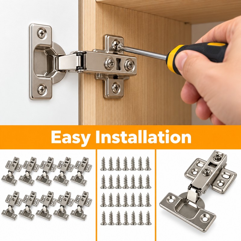 10-Pack Stainless Steel Soft-Close Cabinet Hinges – Concealed Hydraulic Damper