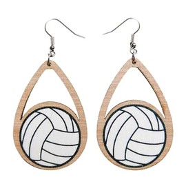 Sport Ball Wooden Dangle Earrings for Women - Baseball, Softball, Basketball, Soccer, Football Teardrop Earrings, Sporty Style Jewelry-volley