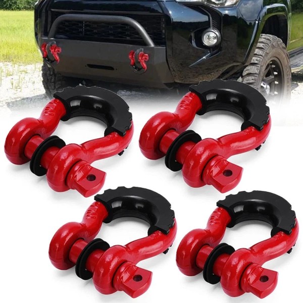 UNBRANDED 4pcs 3/4" D-Ring Red Bow Shackles W/ Black Isolators