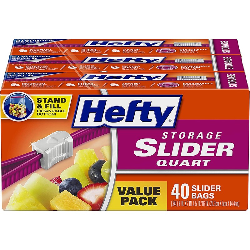 Hefty Storage Slider Bags, Quart, 40 Count (Pack of 9)