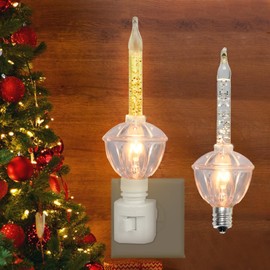 1 Pack Christmas Bubble Light Night Lights, 2 Vintage Clear Bubble Light Bulb with Silver Glitter and Gold Glitter Fluid 5W C7/ E12 Candelabra Base Swivel Plug in Base,White