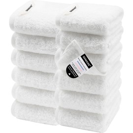 SEMAXE White Washcloths Set of 12, 100% Cotton Wash Cloths with Hanging Loops and Smart Tags, Bathroom Soft and Absorbent Face Towel Set, Gift Box Packaging, 13" L x 13" W
