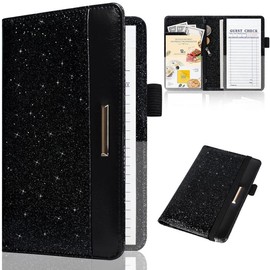 Server Book for Waitress-Leather Waitress Book Organizer with Zipper Pocket Cute Waiter Book Server Wallet with Elastic Band Closure, Glitter Black - Color: Glitter Black