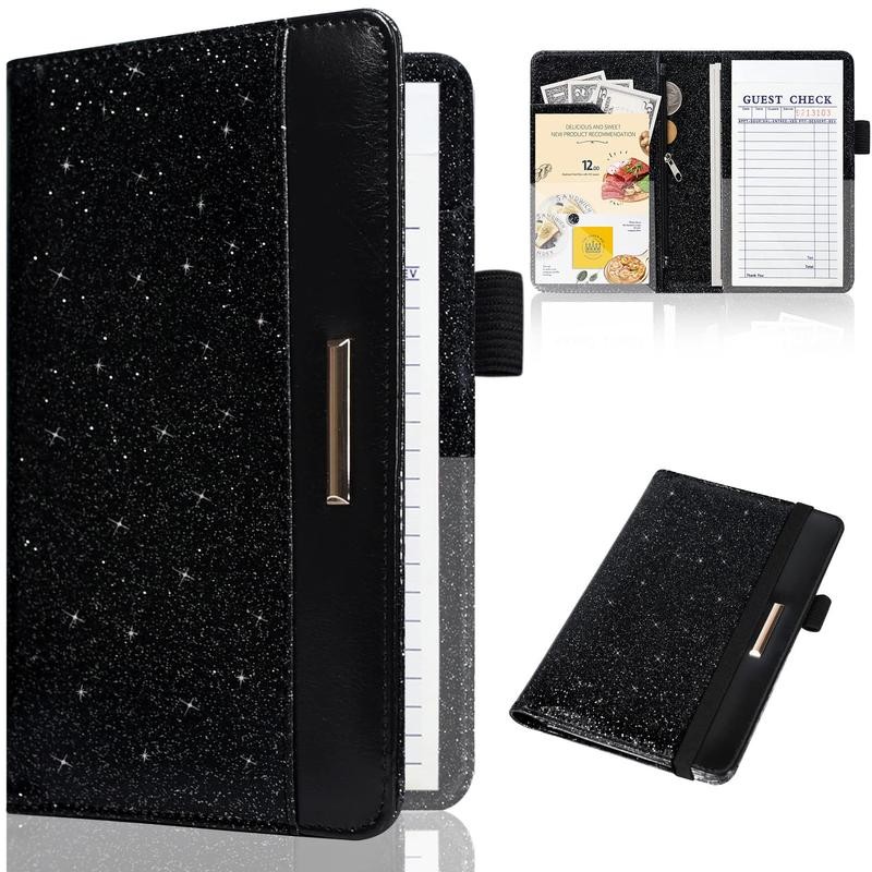 Server Book for Waitress-Leather Waitress Book Organizer with Zipper Pocket