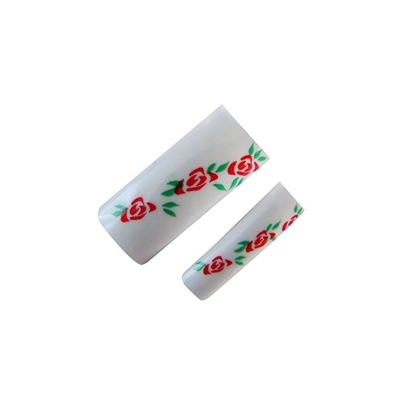 Decorative Nail Tips Half Well White/Pink Flowers on White (70)
