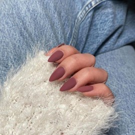 Matte Plum Press on Nails Almond Shaped 48Pcs Neutral Fake Nails for Women, Medium Almond Nails Press on Reusable Acrylic Nails Glue on Medium Length Stiletto False Nails Gel Artificial Nails