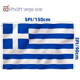 Greece Flag 3x5 Ft - Large Greek Flag with Brass Grommets Party Festival Celebration Sport Activities Garden Home Remembrance Day Decoration - Greek National Flag Double Stitched Polyester Vivid Color