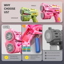 Jasny Rechargeable Pink Dolphin Bubble Gun LED Light Bubble Blower w/ 2 Refill Bottles