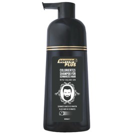 Softto+ Plus Black Hair Shampoo, Cover White & Grey Hair in 10 Minutes, No Stains, Includes Gloves, for Men, 350 ml Capacity