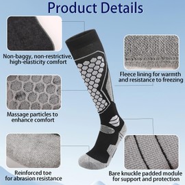 ZANZER Merino Wool Ski Socks - 3 Pairs Thermal Knee High Socks for Snowboarding, Winter Warmth, Cold Weather (AU, Numeric, 00, Regular, Regular, One Size, Purple+Blue+Pink)
