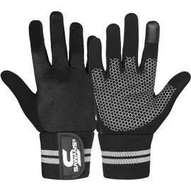 SAWANS Weight Lifting Gloves Gym Workout Fitness Wrist Wrap Support Men Women Fingerless Gloves Full Finger Touchscreen Padded Non Slip Palm Bodybuilding Training Grip (Full Finger Black, S)