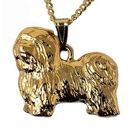 Havanese Dog 24k Gold Plated Pewter Pendant with Chain Necklace Set