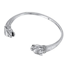 Kuzzoi Men's Silver Bangle Handmade from Solid 925 Sterling Silver Bangle with Distinctive Panter Head for Men Bracelet (8 mm) Open, Sterling Silver