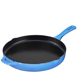 Bruntmor 12'' Blue Pre-seasoned Cast Iron Frying Pan, 12 Inch Oven Safe Skillet, Grill Pan Set, Nonstick Cookware And Bakeware For Casserole Dish