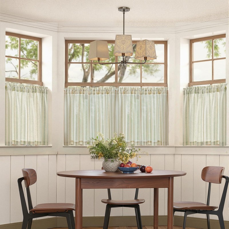 jinchan Striped Linen Kitchen Curtains 24 Inch Cafe Tier Curtains