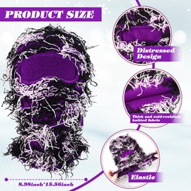 QKURT 2 Pcs Distressed Balaclava, Knitted Ski Mask Full Face Windproof Warm Cool Hat, Motorcycle Cycling Winter Warm Face Mask Special Party Dress-up for Men