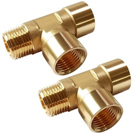 Uenede 2PCS Brass Tee Pipe Fitting 1/2" NPT Female x 1/2" NPT Female x 1/2" NPT Male for Water/Oil/Gas