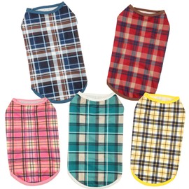 Cute Dog Shirts Clothes, Classic Plaid,Soft and Comfortable Fabric，Dog Clothes T Shirt Vest Soft for Small Medium Dogs Cats (plaid-5pcs, 9XL)