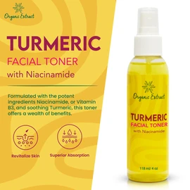 Organic Extract Turmeric Facial Toner - 4 fl oz / 118 ml - Skin Brightening Face Toner, Gently Removes Impurities - Exfoliating, Hydrating Toner with Niacinamide, Glycerin, Aloe Vera