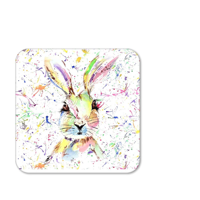 Coaster Hare Bunny Rabbit Wildlife Black white Animals Coasters Watercolour
