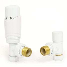 Hot Flow White Cascade Angled Modern TRV Thermostatic Radiator Valve (Pair) Includes Angled TRV Body & One Lock Shield for Quick & Easy Temperature Control. Perfect for Energy Saving.